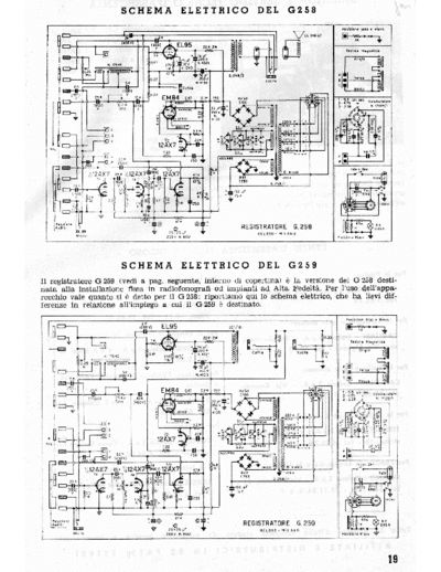 Geloso G 258 Geloso taperecorder type: G 258
1/2 track mono
vite= 9.5cm/s - 4.75cm/s - 2.38cm/s

1959-1960